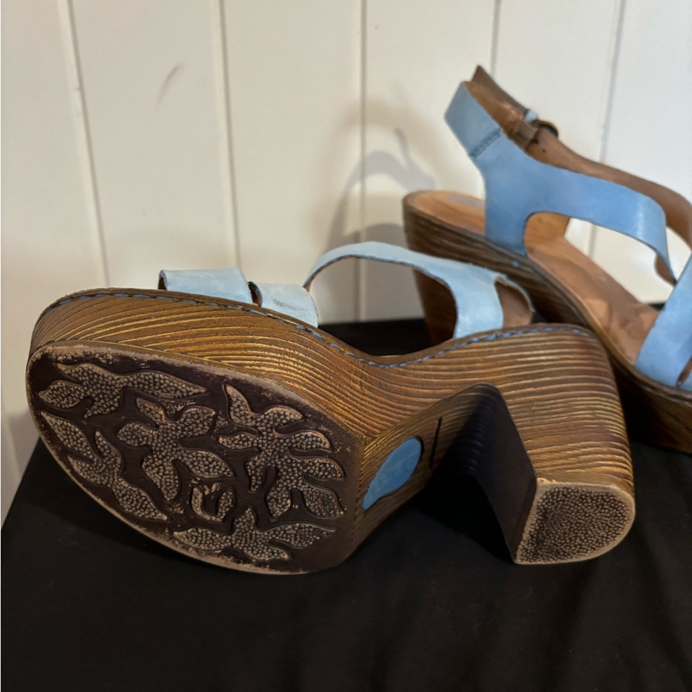 Born Pale Blue Leather Strappy Platform Sandals - Picture 4 of 6